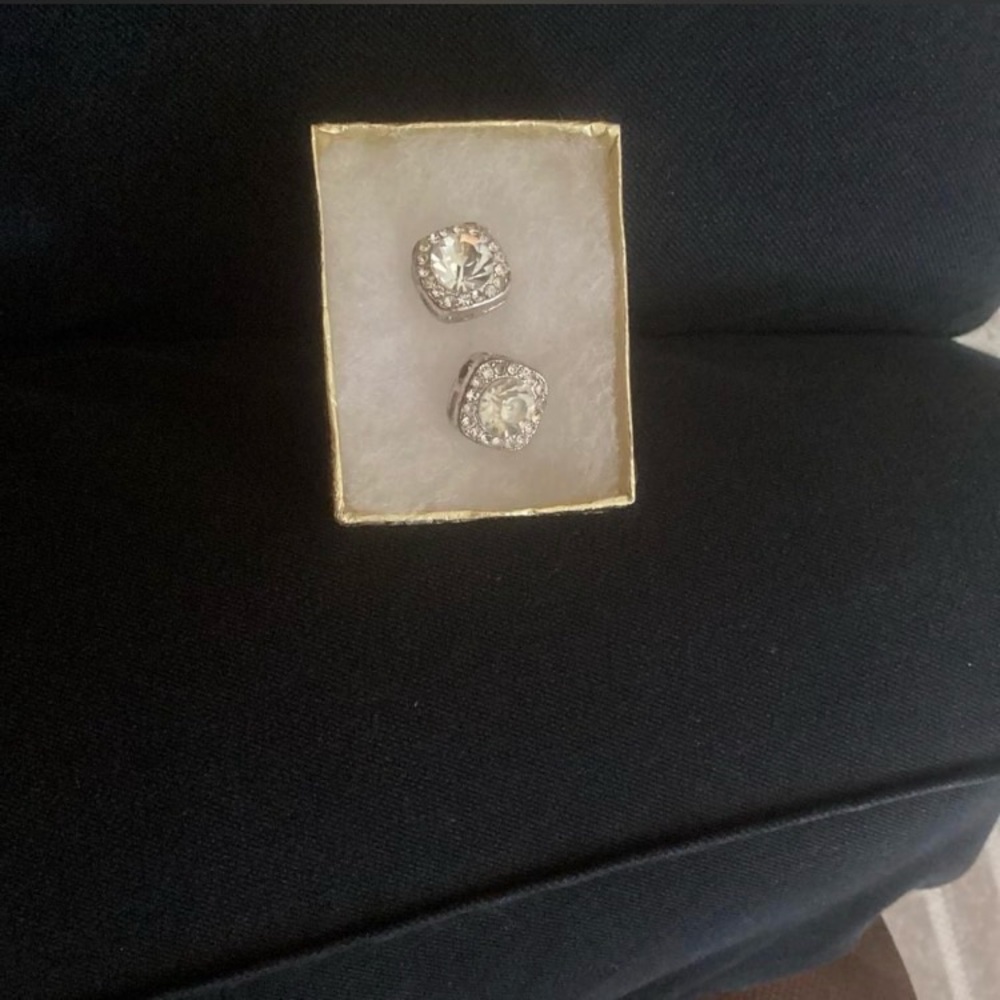Clear Crystal Halo Stud Earrings - Silver Finish